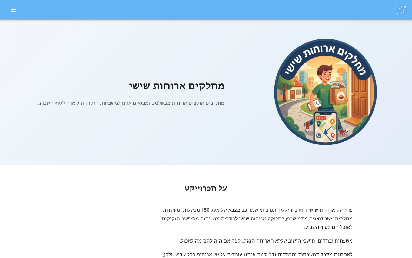 Friday Meals — Hebrew charity meal delivery coordination app
